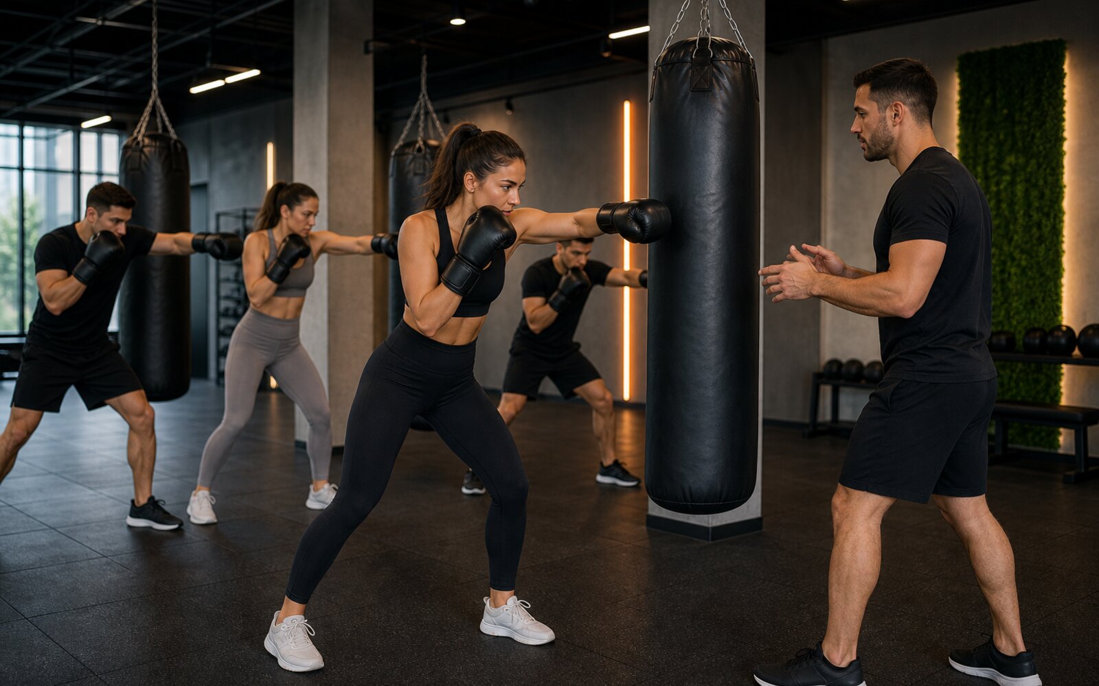 Trening combat z workiem bokserskim i kontrolowaną techniką ruchu.