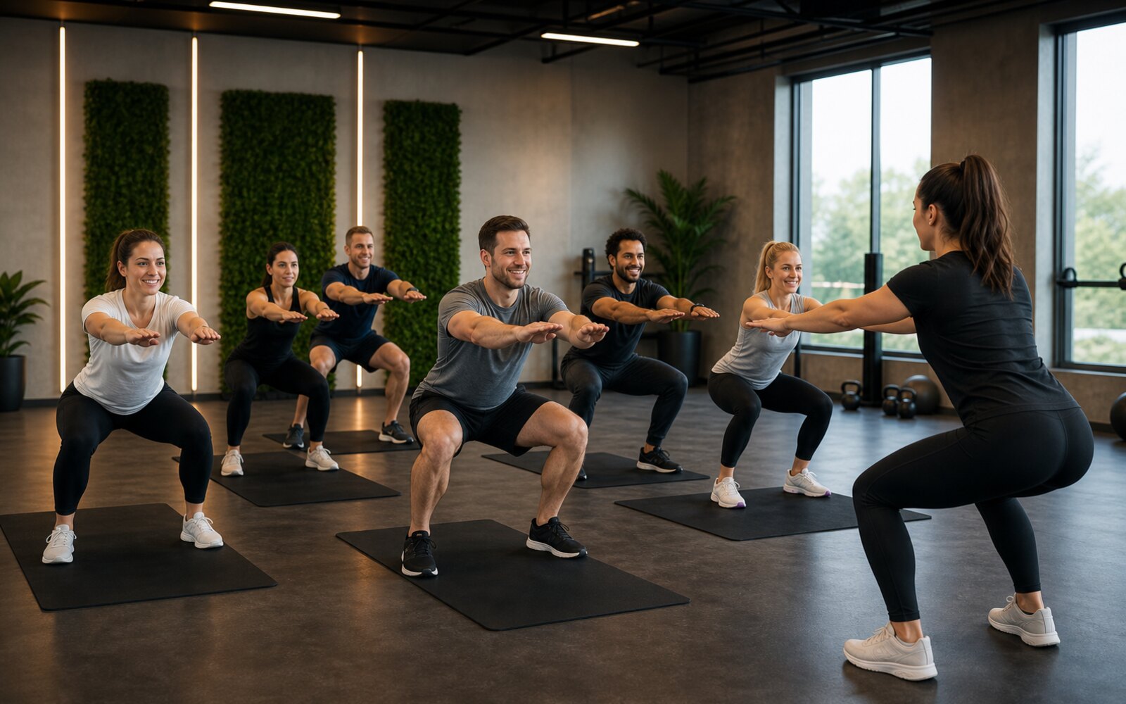 Zespół firmowy na wspólnym treningu integracyjnym w sali fitness.